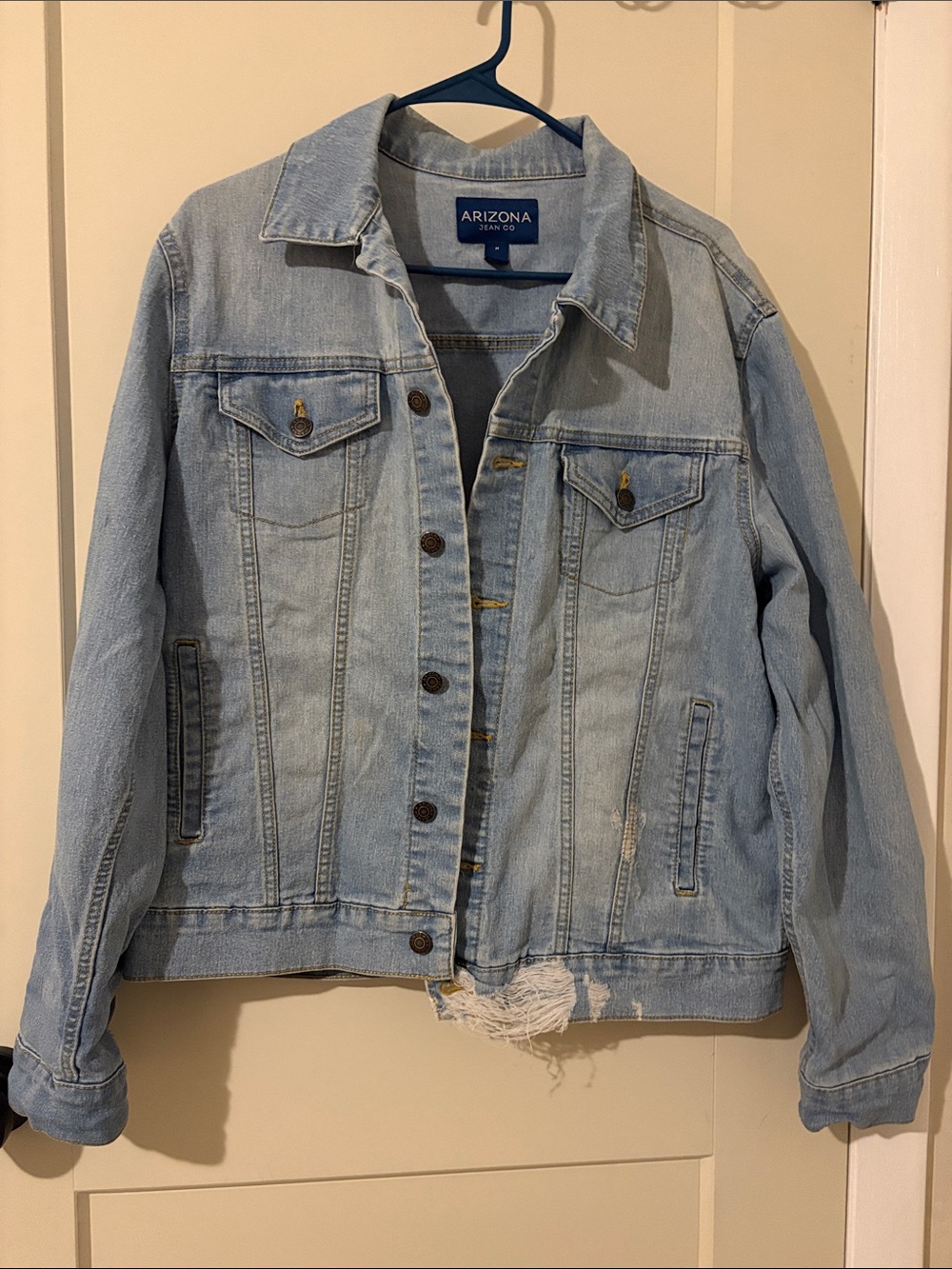Arizona Jean Company Light Blue Distressed Denim Jacket